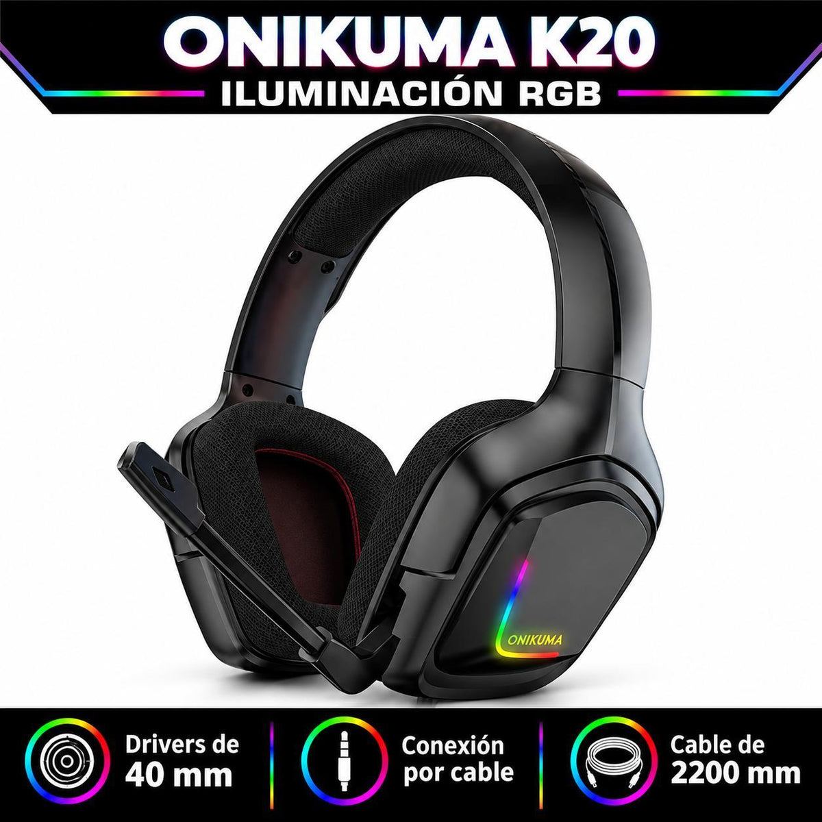 Audífonos Gamer RGB Negro con Micrófono V2 Edition