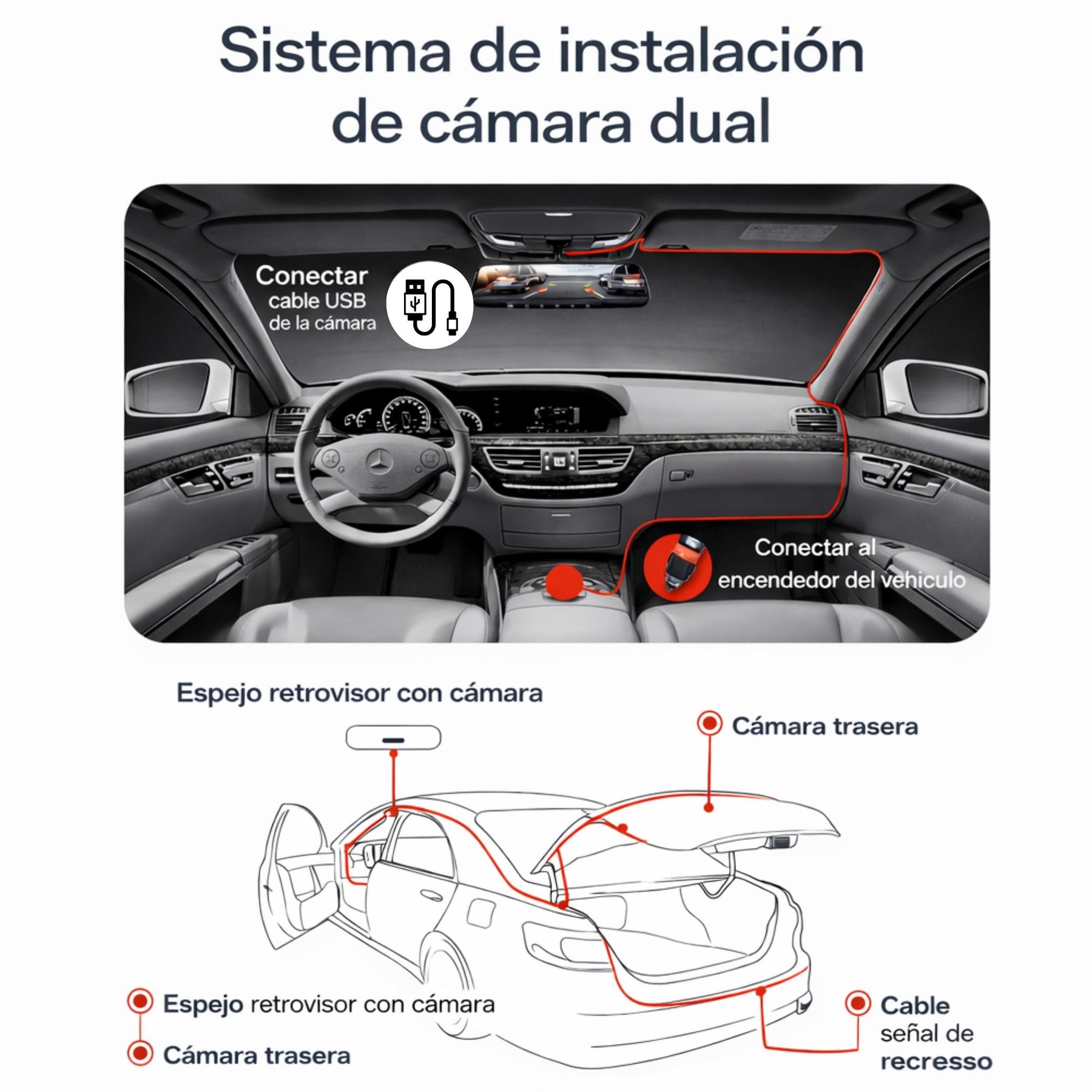 Dashcam Espejo Retrovisor Dual Cámara Frontal y Trasera FHD