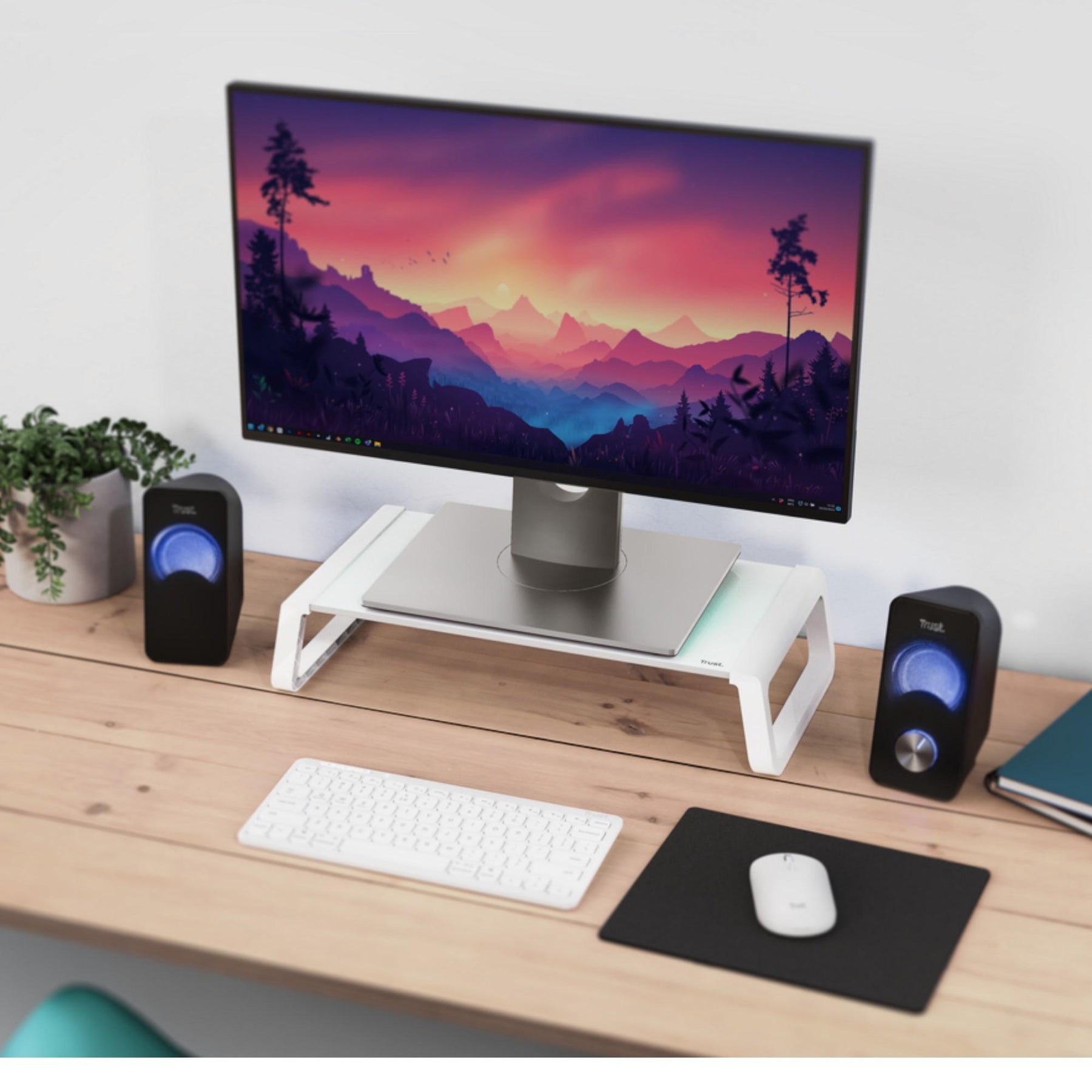 Soporte de Monitor Trust Monta Premium Tempered GLASS White