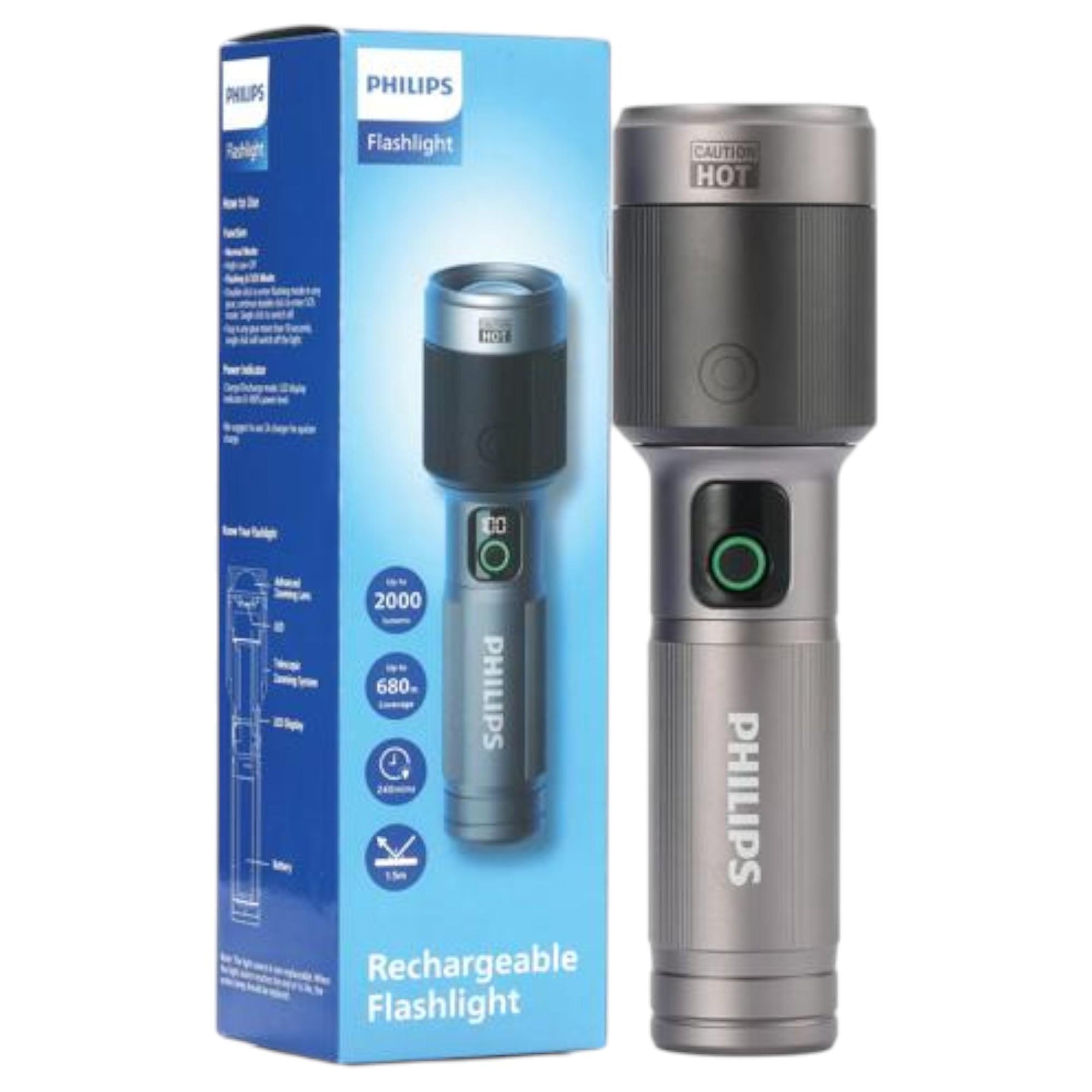 Linterna LED 60W High Power Zoom Aluminium USB-C Recargable