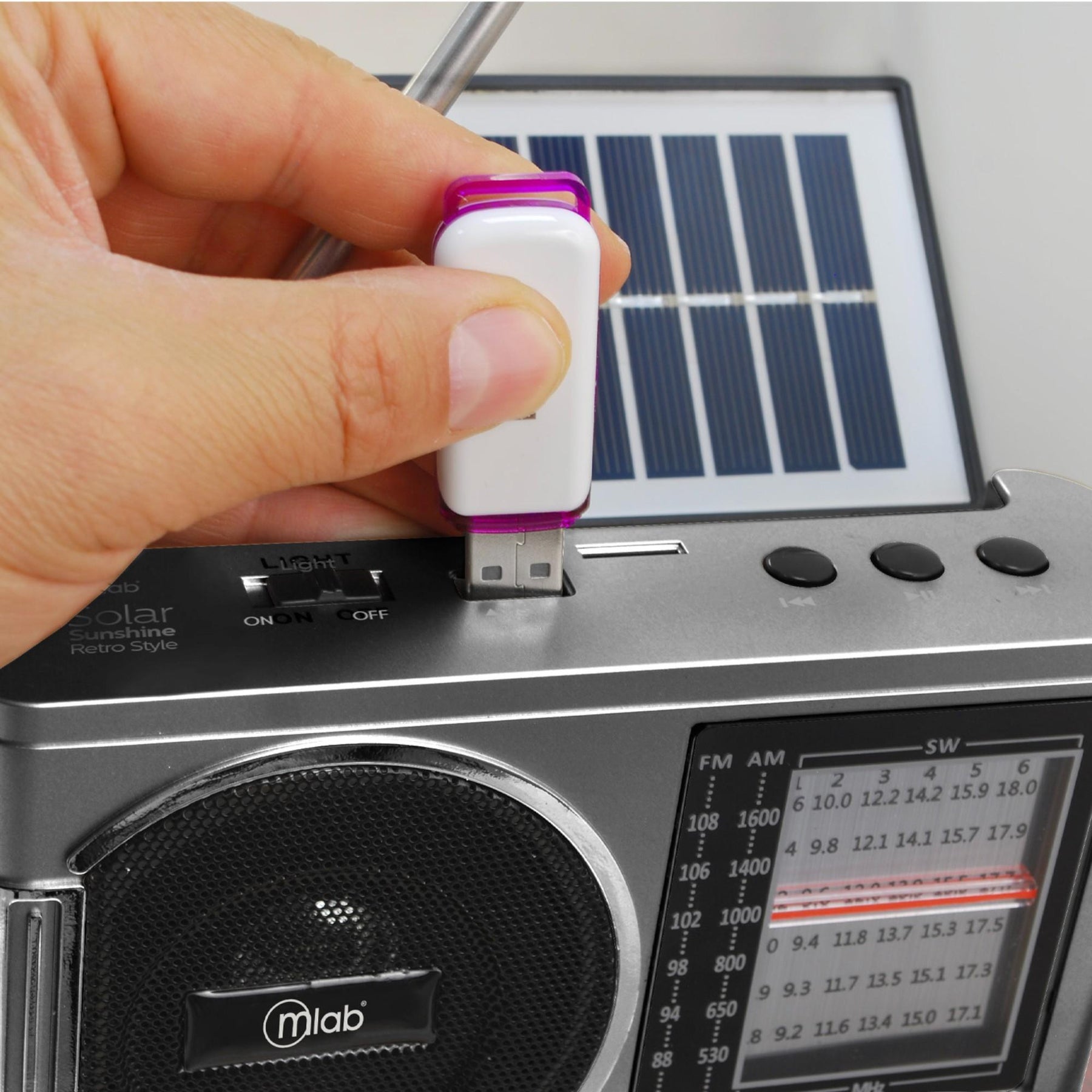 Radio Solar Recargable AM FM/ SW/ TF/ USB/ BT Retro Sunshine