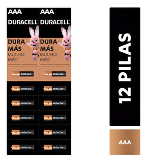 Pack de 12 Pilas Duracell AAA (Triple A) Alcalina de Larga Duración