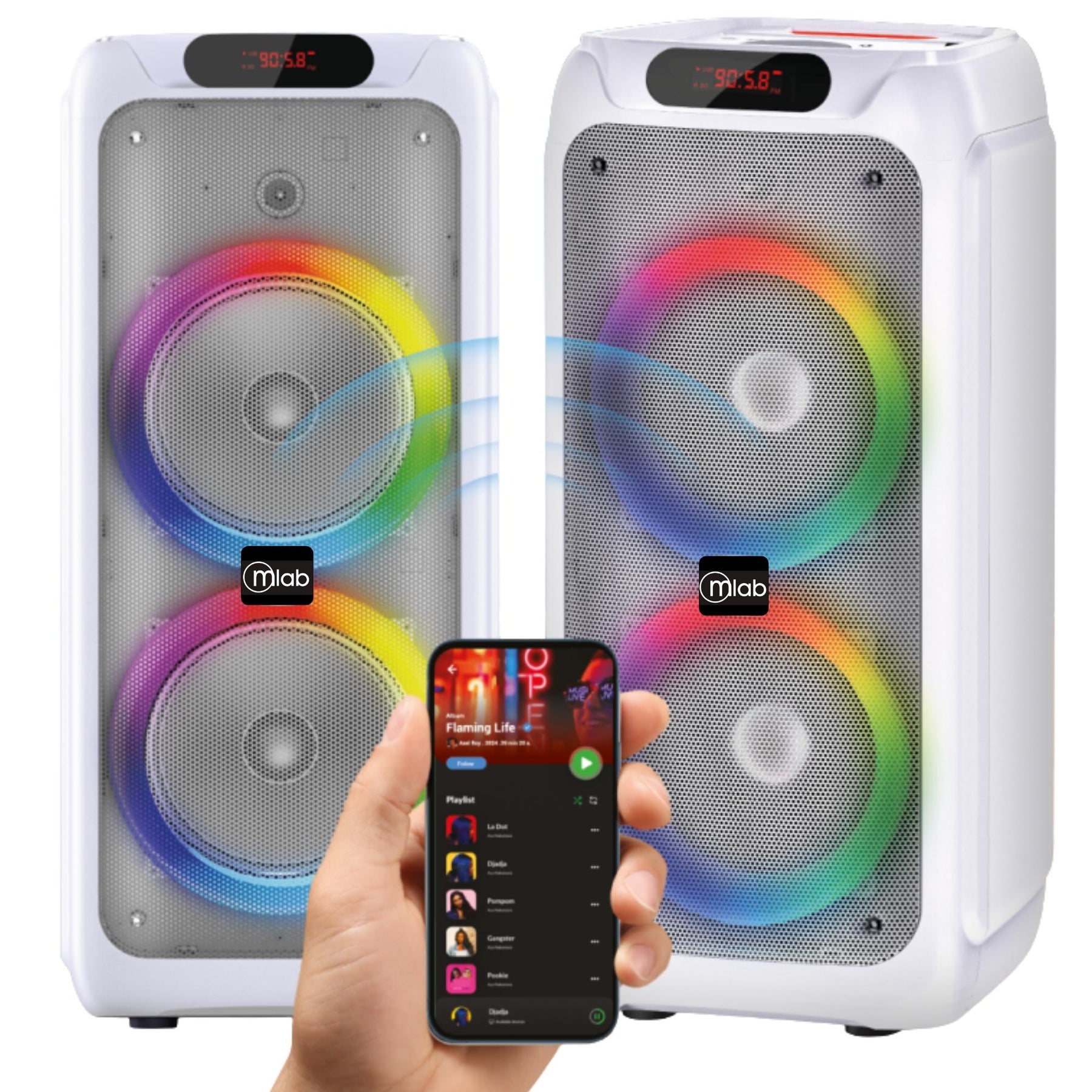 Parlante Karaoke Flaming BIG BASS Dual 8" MicWireless 60WRMS