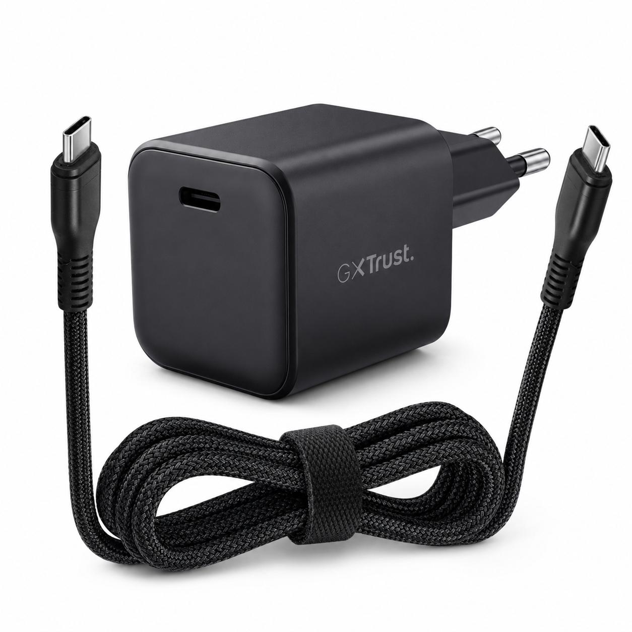 Cargador Trust USB-C GaN 65W PD con Cable USB-C 2MT GXT 1258
