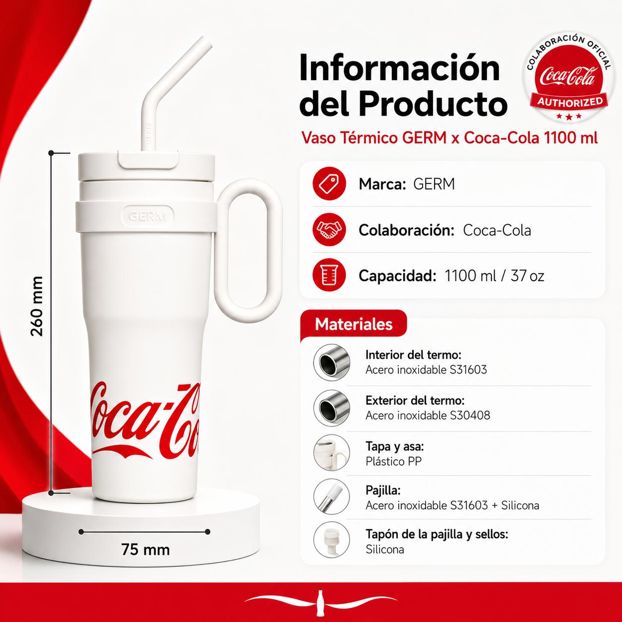 Vaso Térmico GERM Coca-Cola 1100ML White Acero Inoxidable