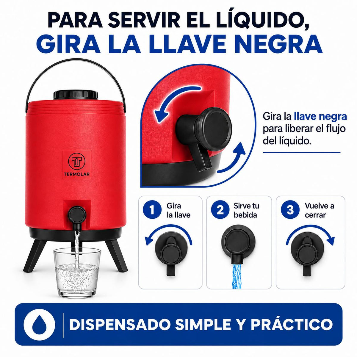 Maxi Termo Termolar 12 Litros Rojo con Llave y Asa