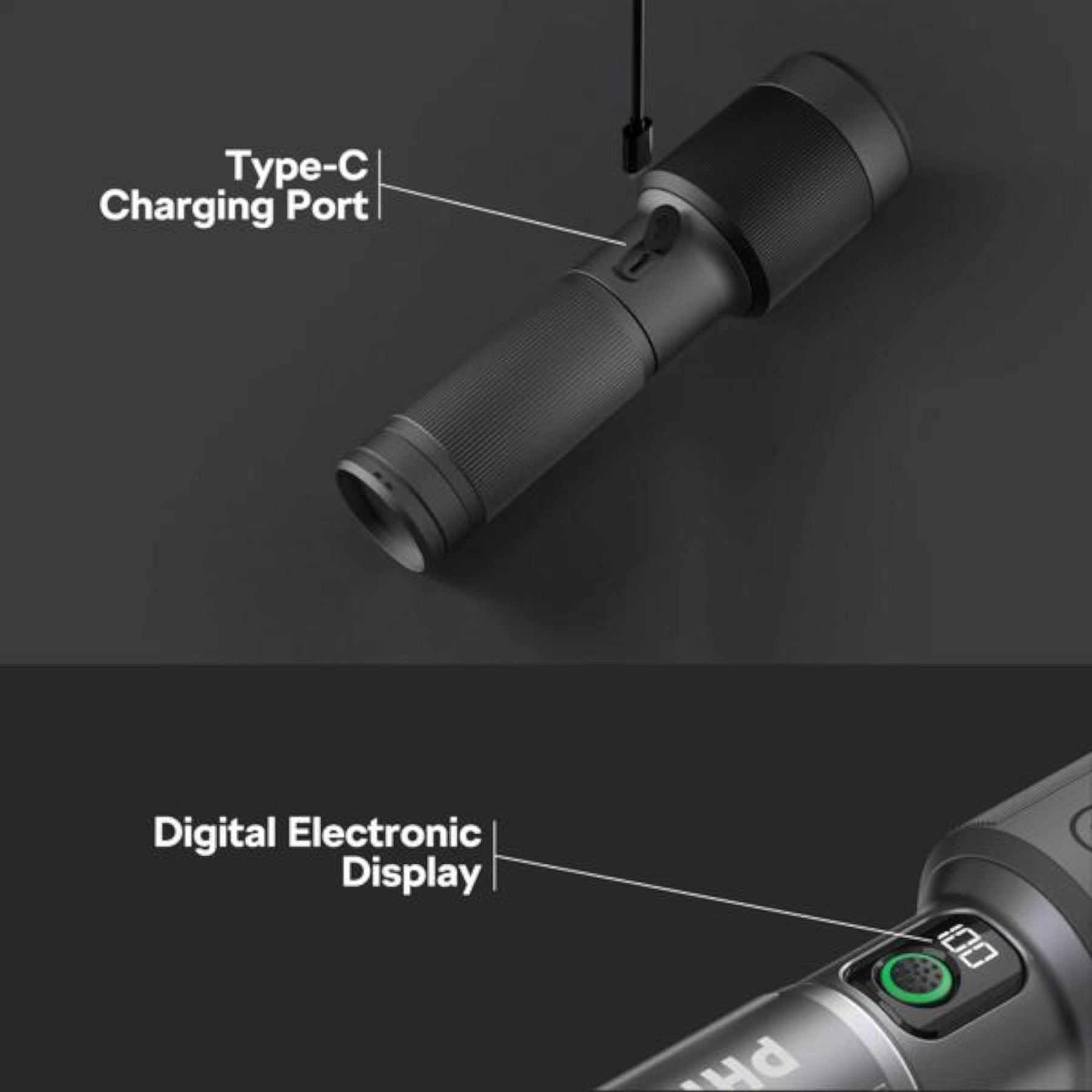 Linterna LED 60W High Power Zoom Aluminium USB-C Recargable