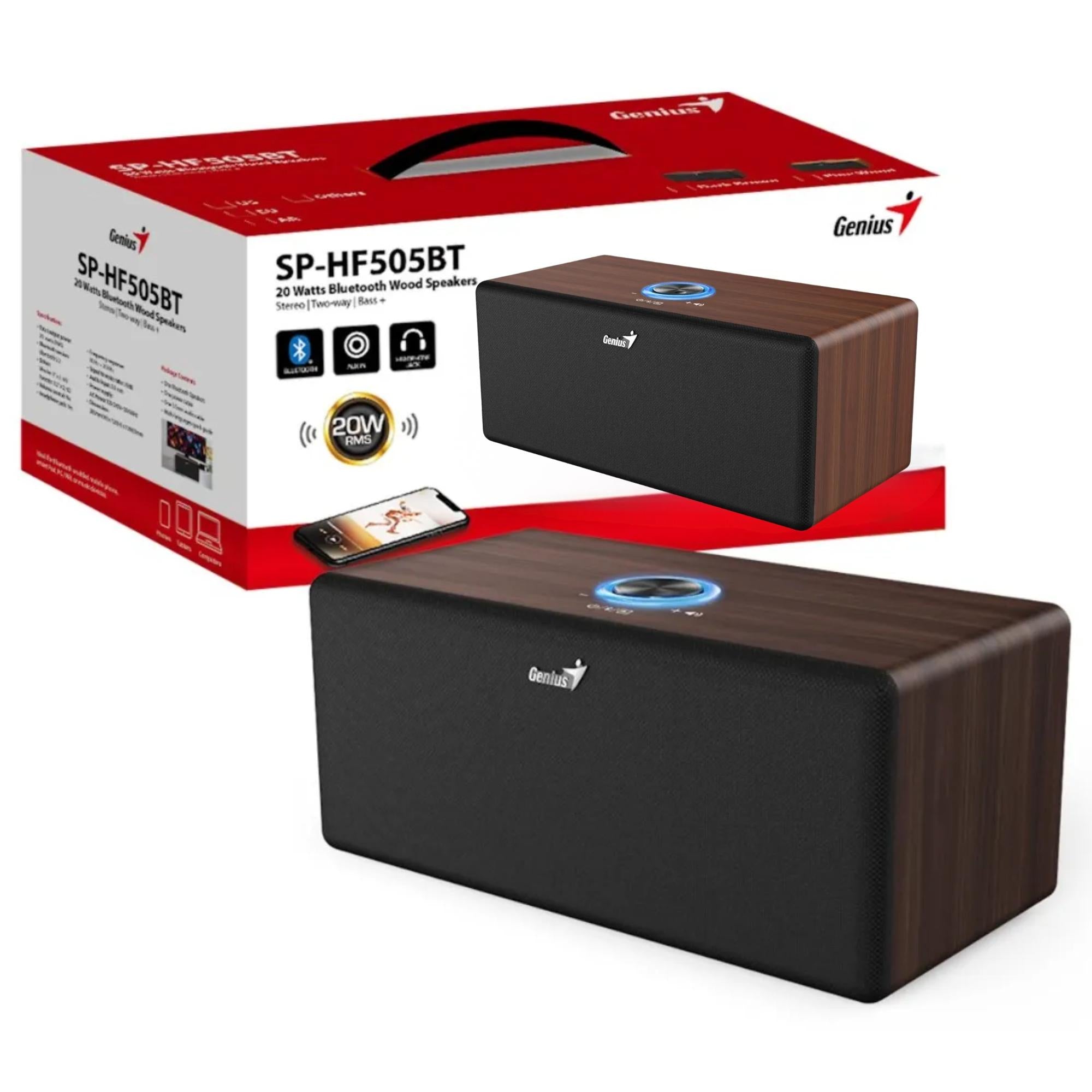 Parlante Genius Dark Brown Elegant 20W RMS Bluetooth HF505BT