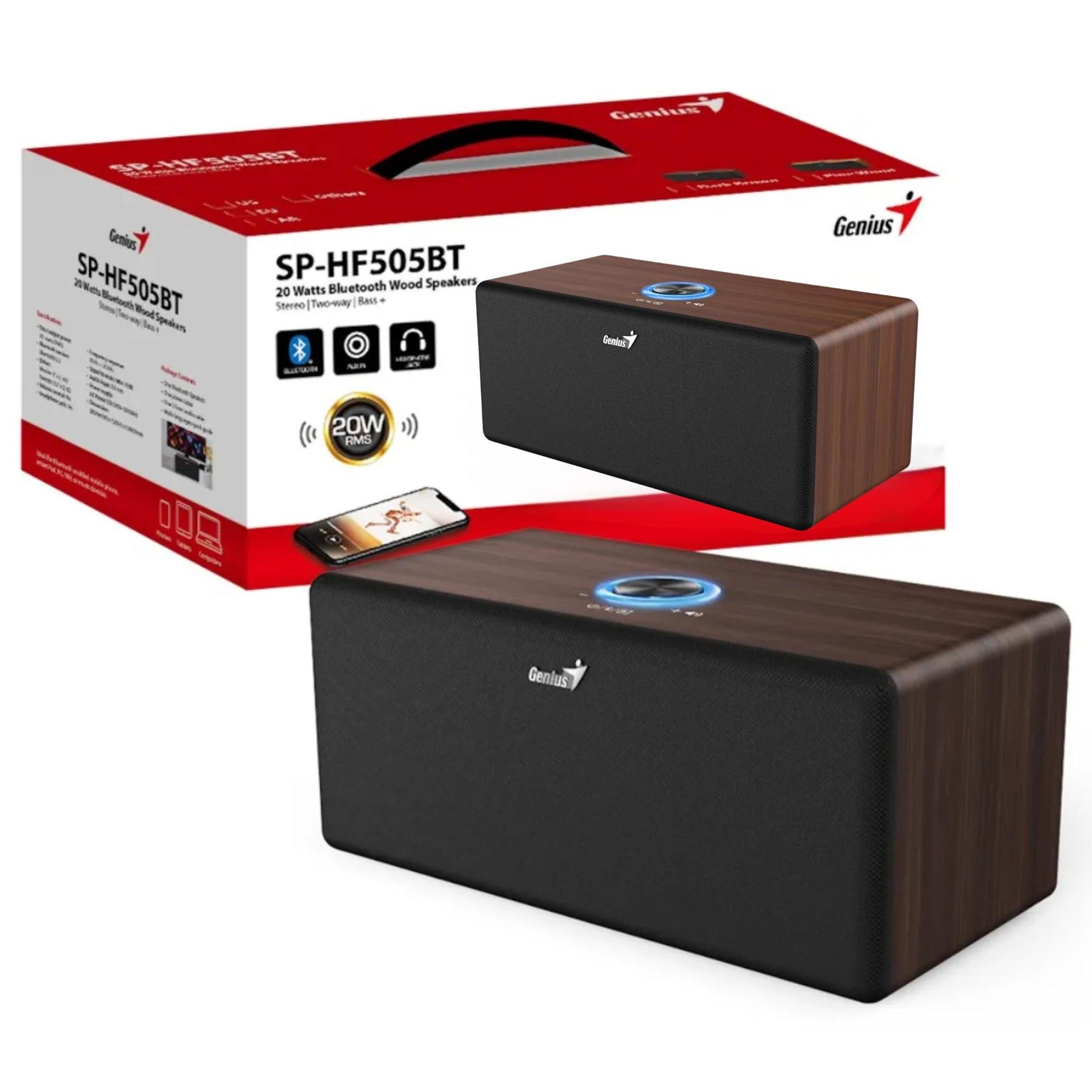 Parlante Genius Dark Brown Elegant 20W RMS Bluetooth HF505BT