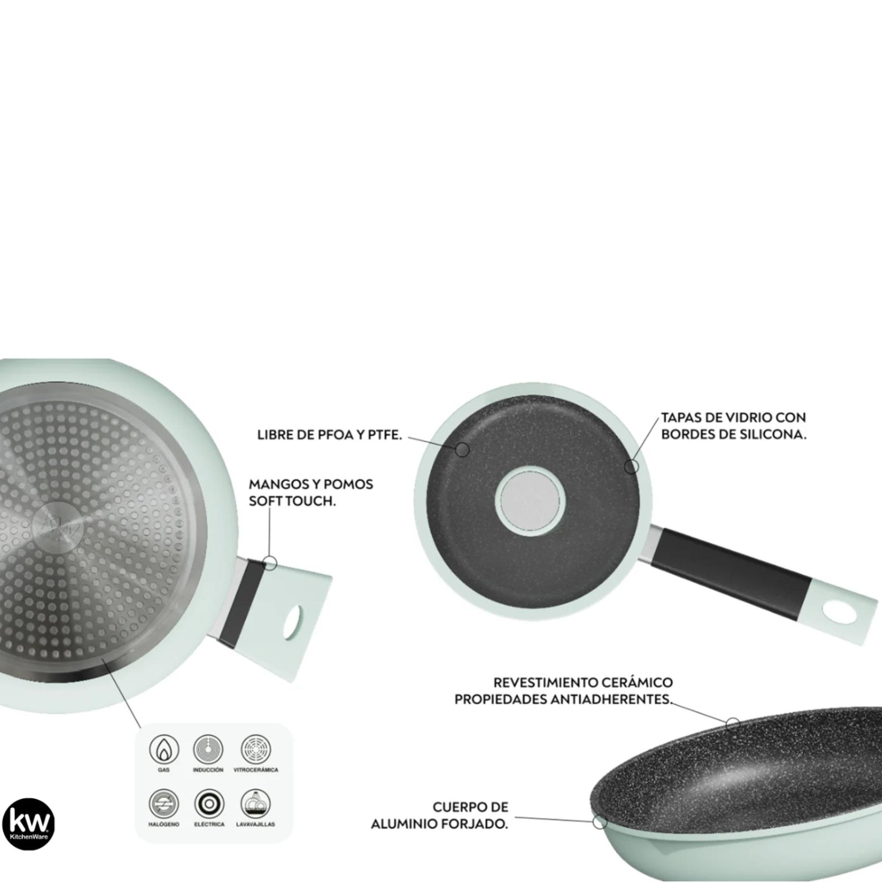 Pack Batería de Cocina Profesional KW Forged Aluminum Mint