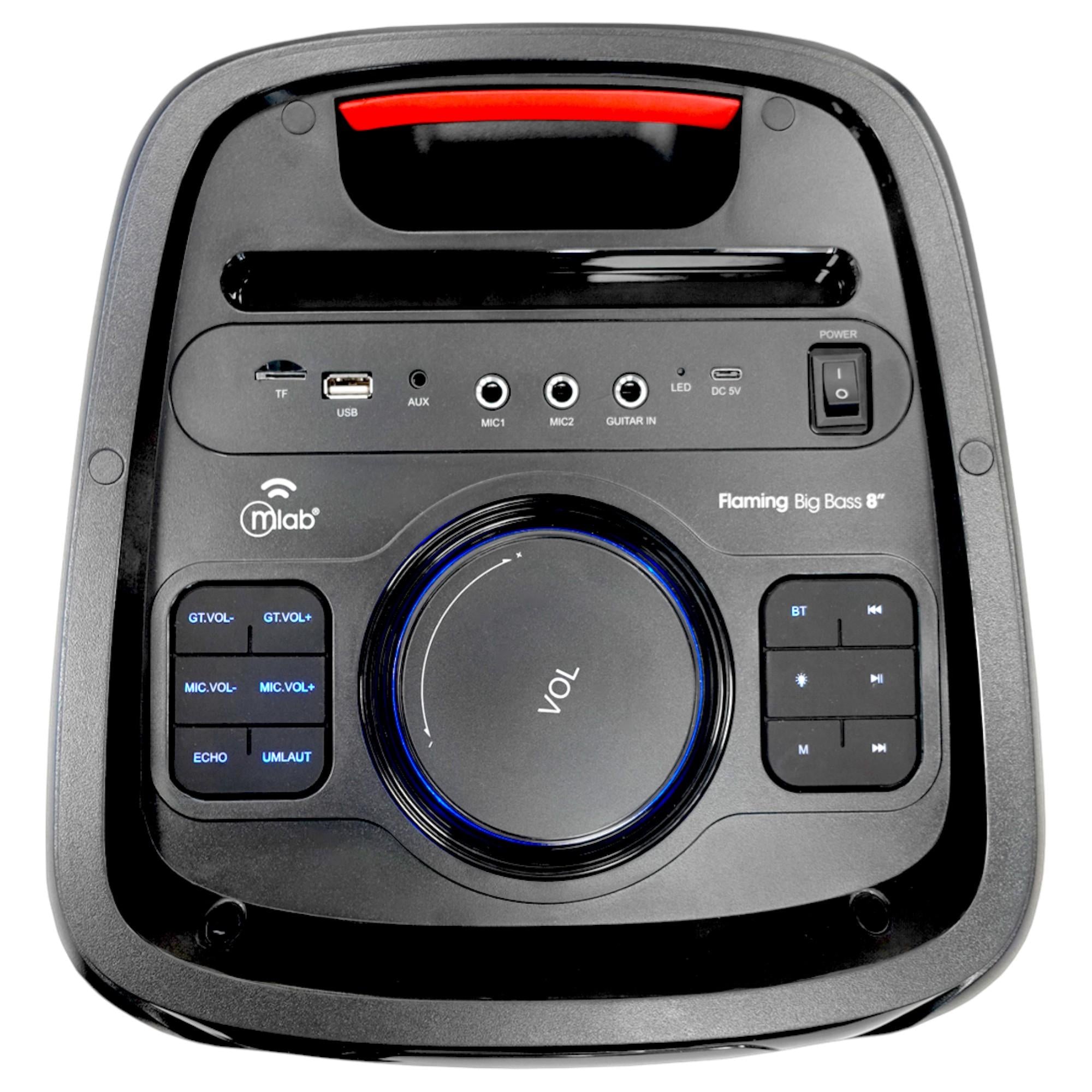 Parlante Karaoke Flaming BIG BASS Dual 8" MicWireless 60WRMS 09566