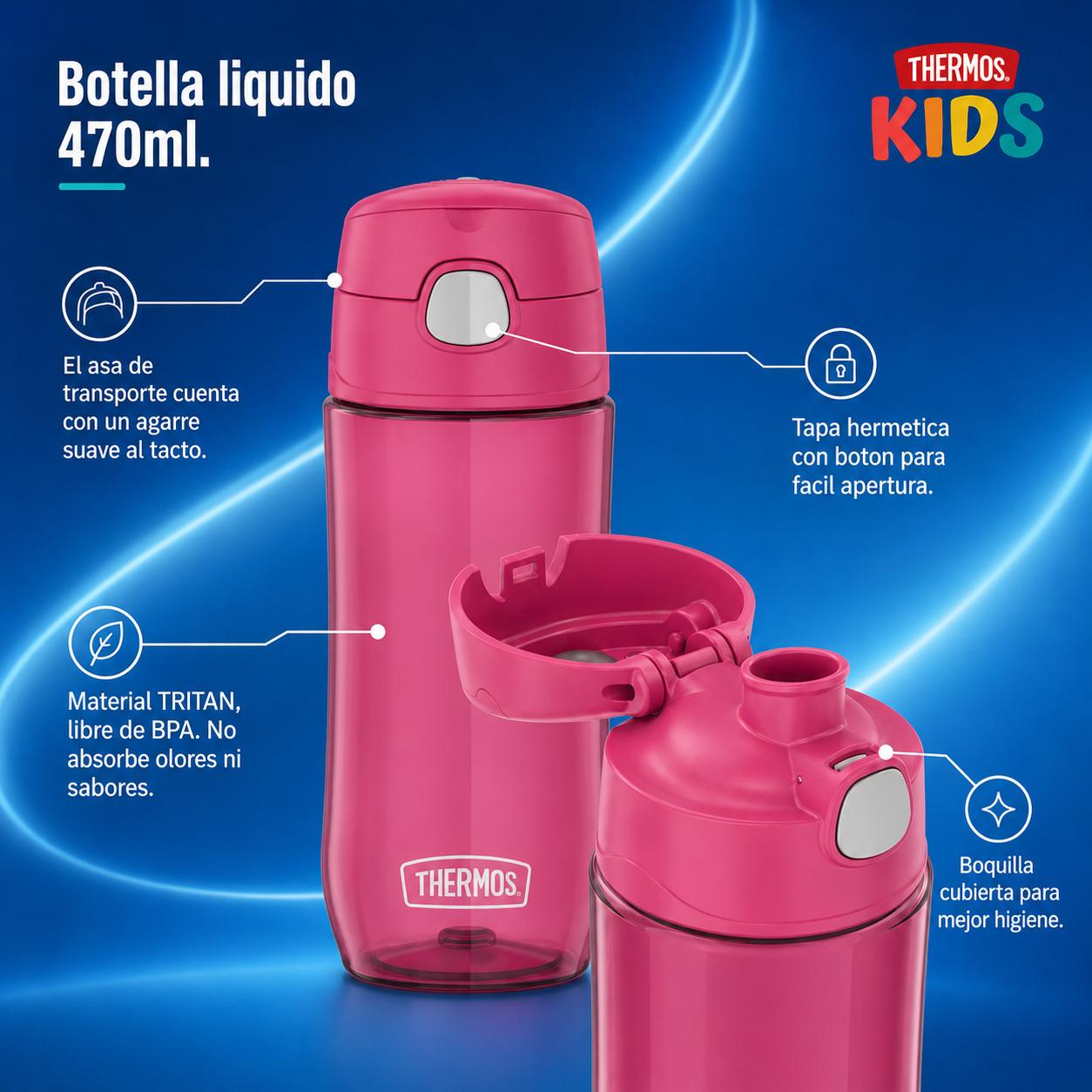 BOTELLA DE HIDRATACIÓN CON TAPA THERMOS TRITAN 470 ML ROSA
