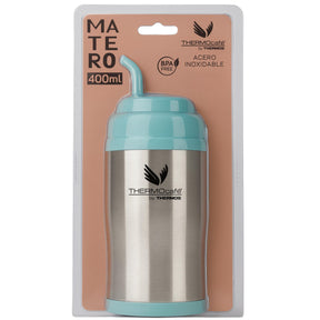 Vaso Térmico MUG Matero Acero Inoxidable Aqua 400ML+Bombilla