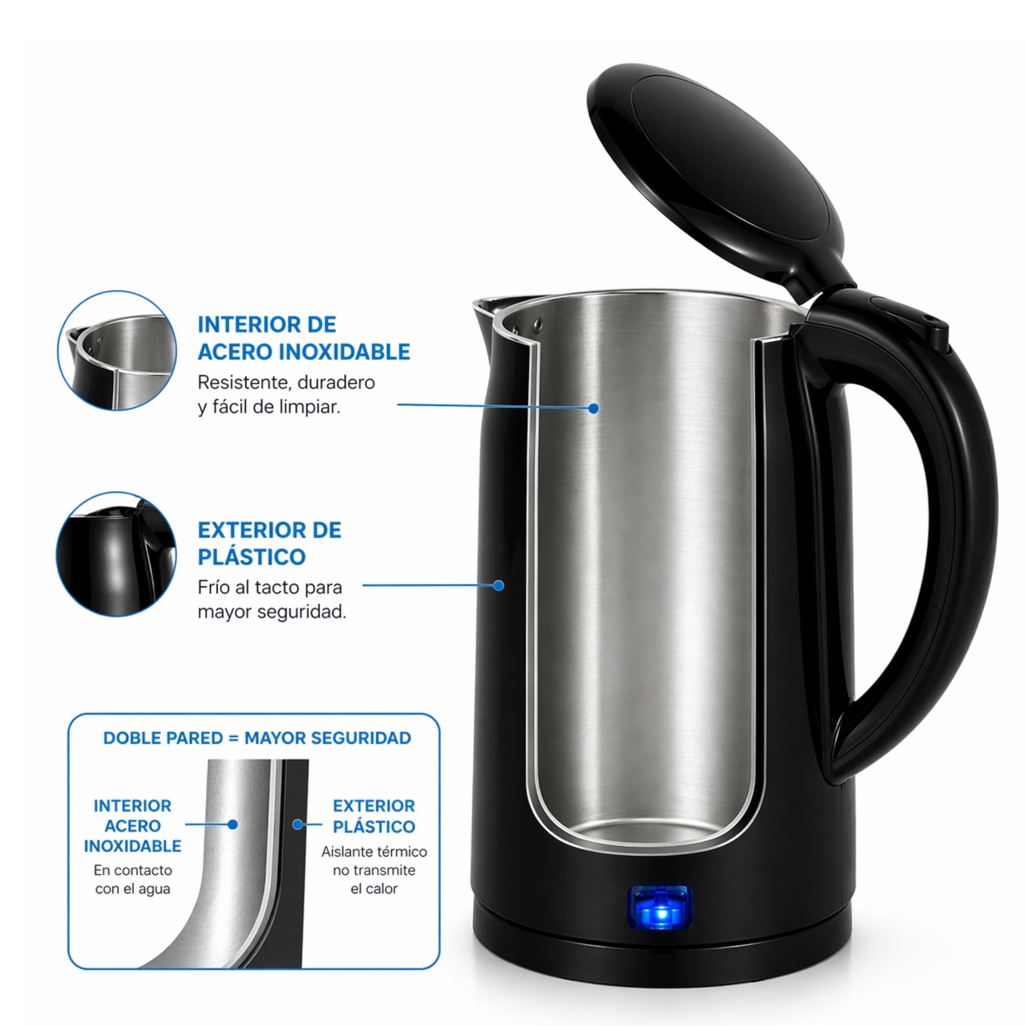 Hervidor de Doble Pared Midea 1.7LT con Base Giratoria 360°