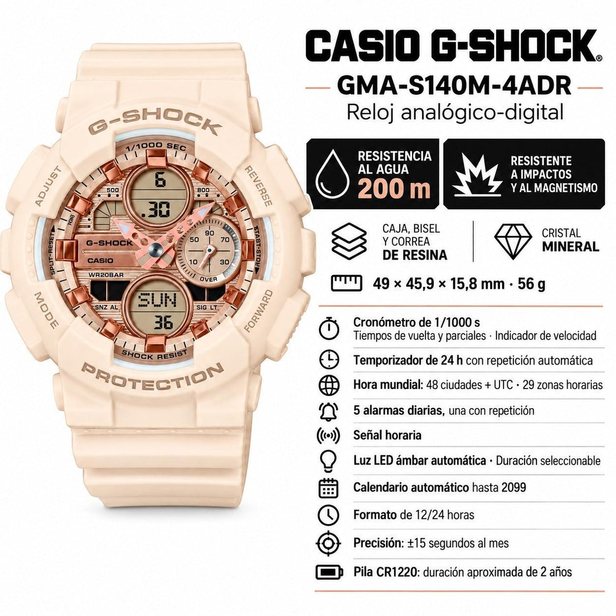 Reloj G-SHOCK Mujer Analógico Digital Rosa 200m