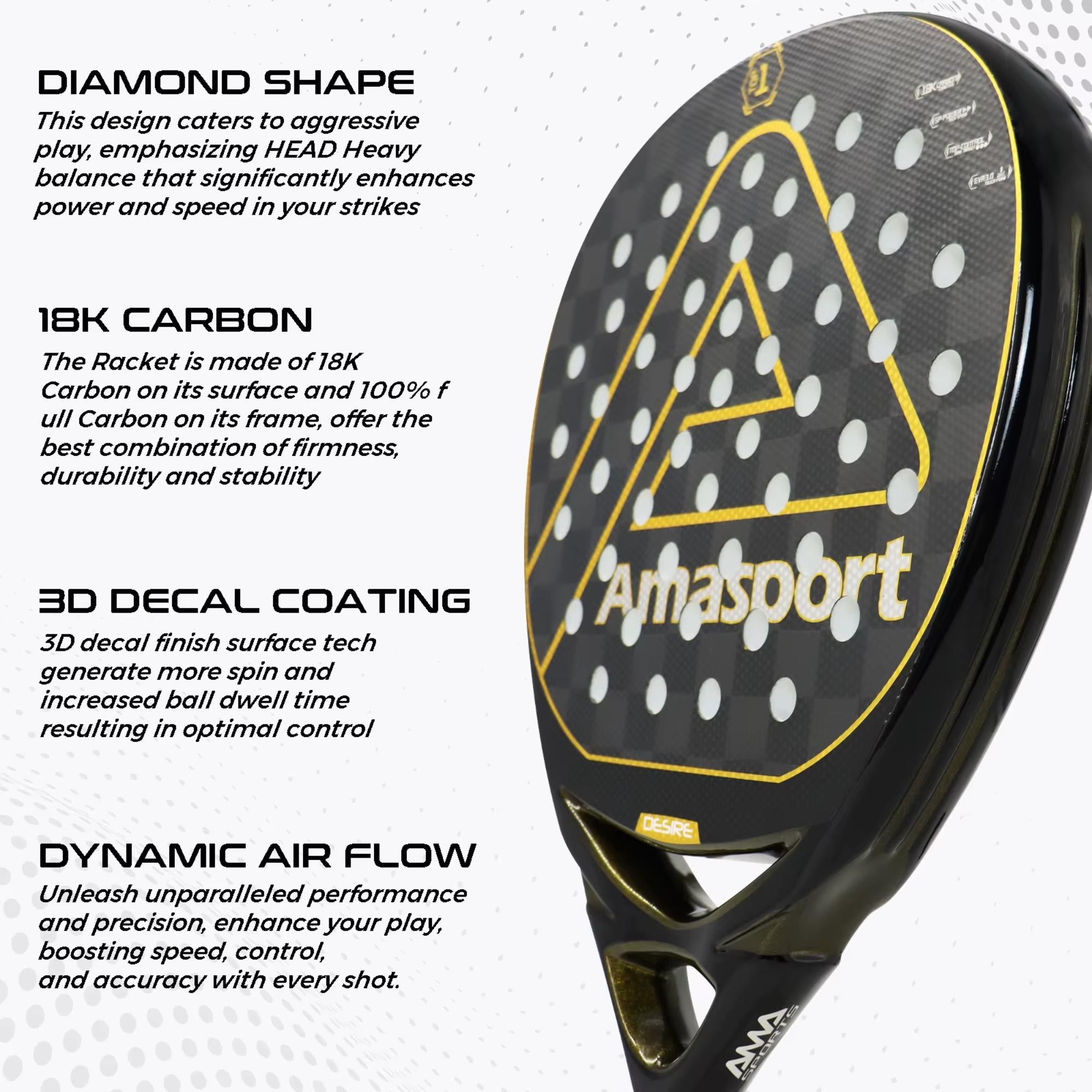 Pala de Padel de Fibra de Carbono 18K TOP 1 SP Power Atack