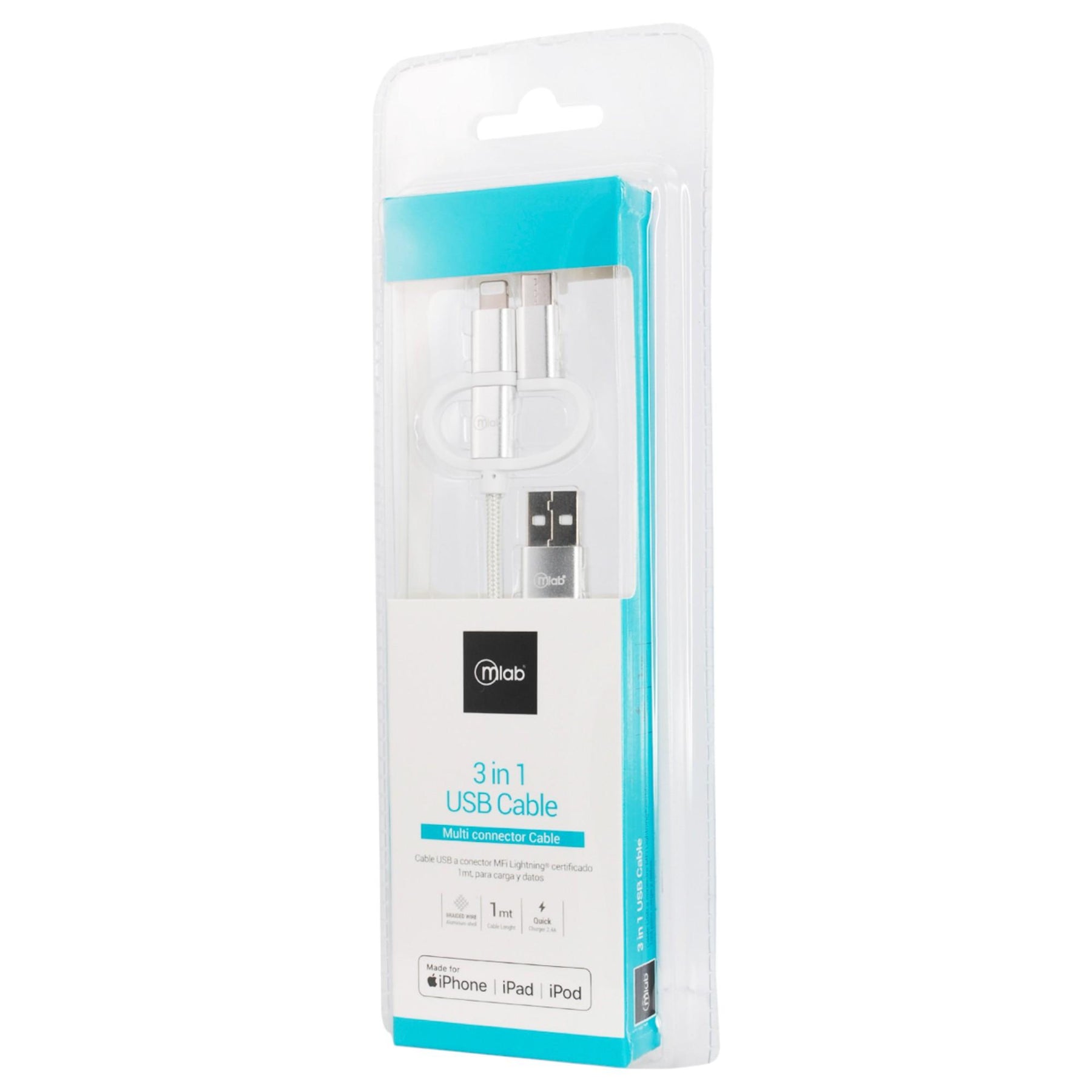 Cable 3en1 MFI Certificado para Iphone & Android Multipuerto