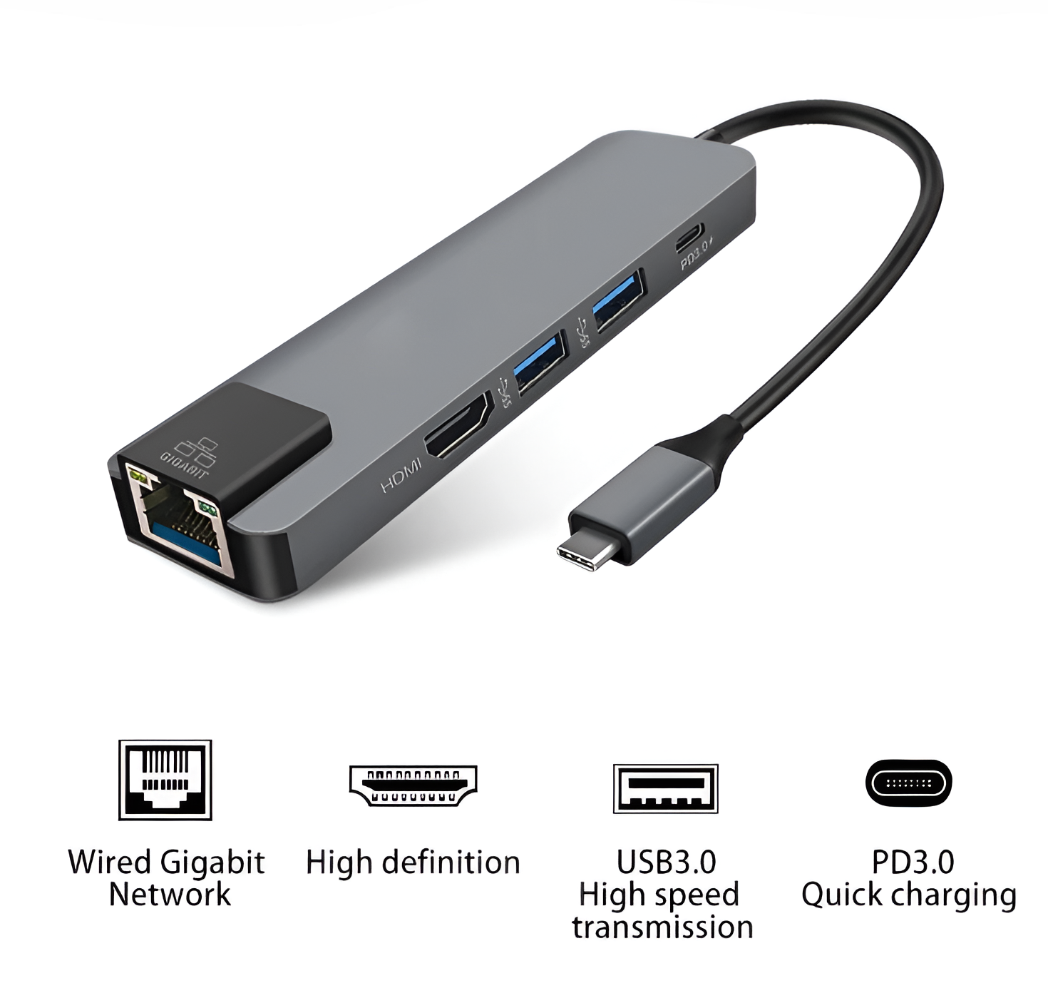 Docking Station Type-C 100W + HDMI 4K+ Ethernet+ Hub USB 3.0