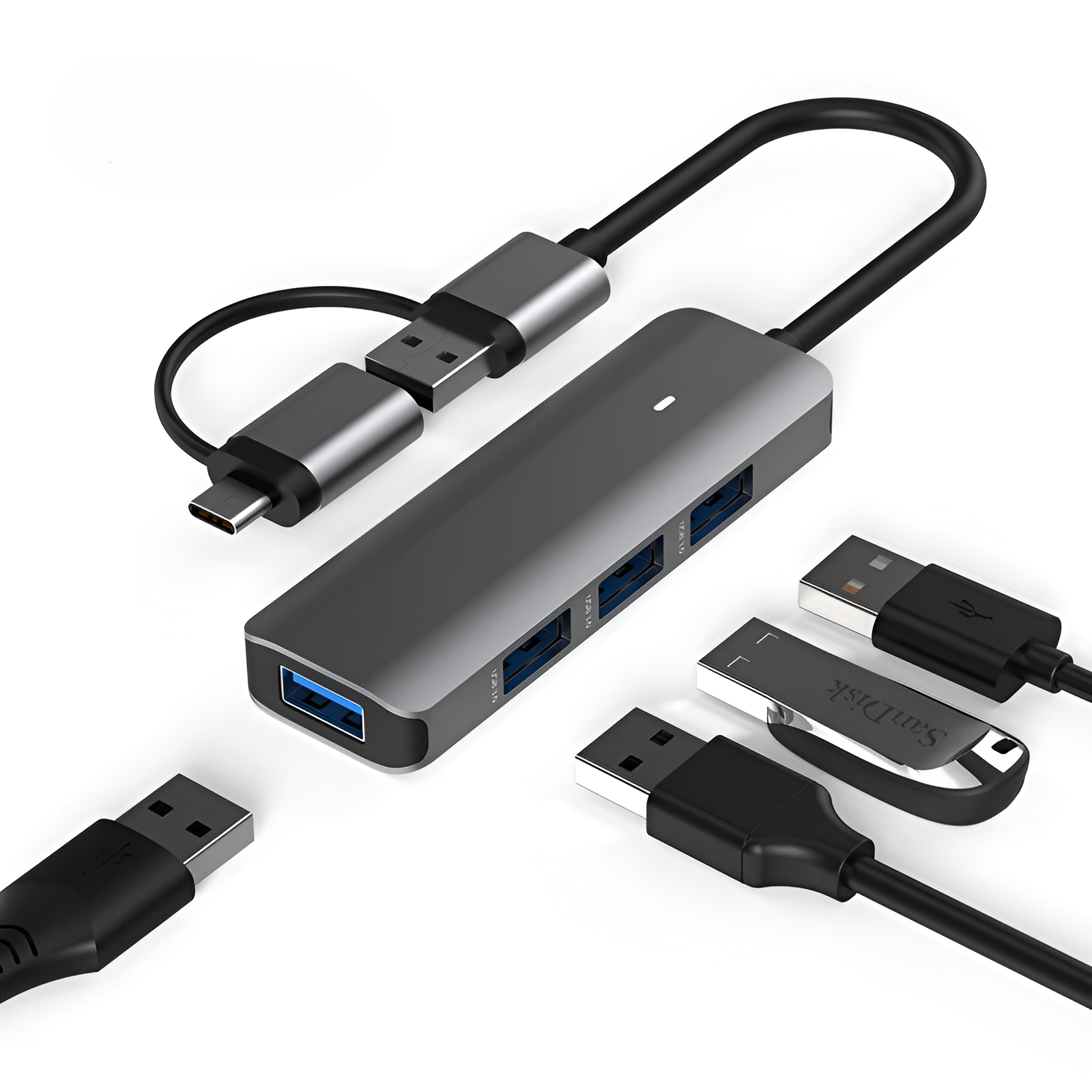 Hub USB 3.0 + Adaptador Type-C 5 Gbps Tecmaster TM-100543