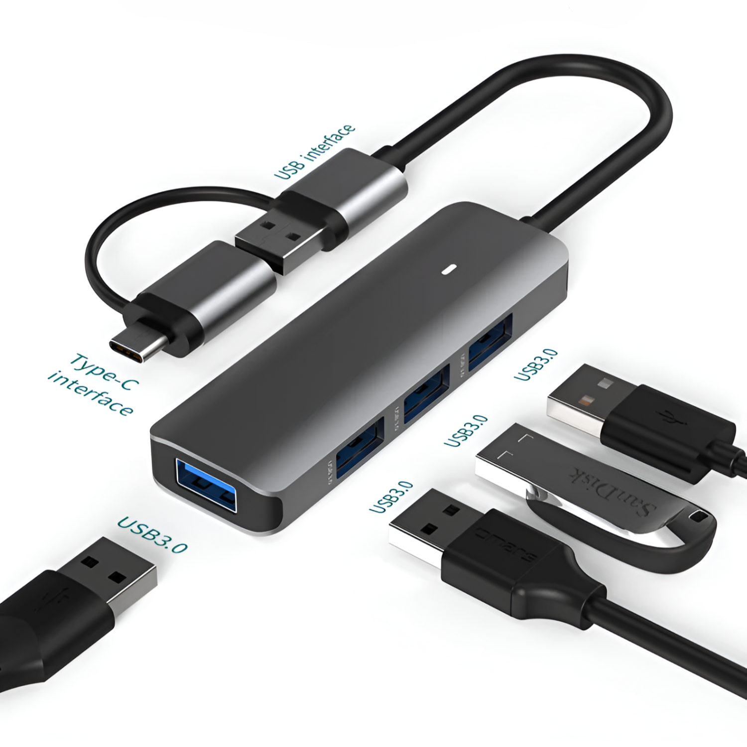 Hub USB 3.0 + Adaptador Type-C 5 Gbps Tecmaster TM-100543