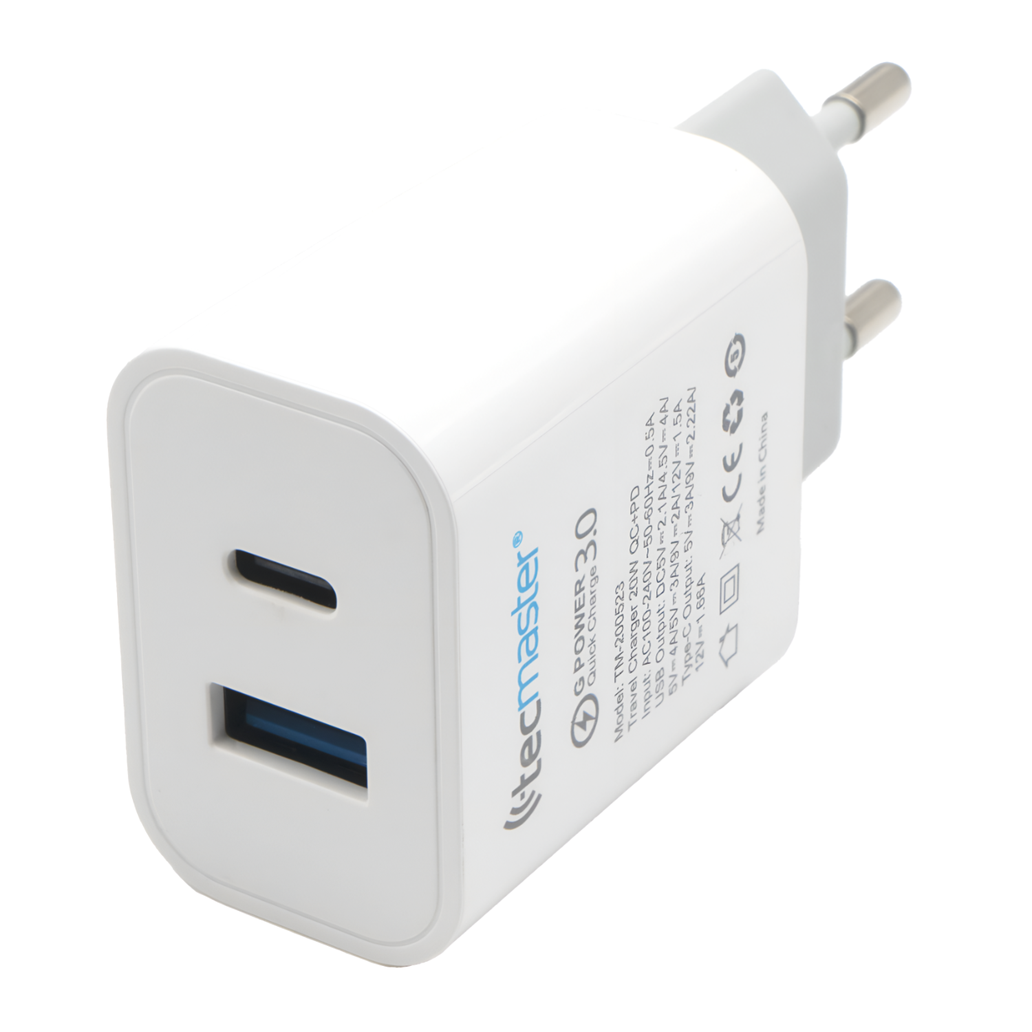Cargador USB-C Power Delivery 20W + USB Quick Charge 3.0 20W