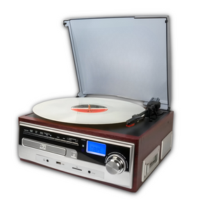 Toca Disco Tornamesa IRT Bluetooth/Aux/Cassette/USB/CD/SD/FM