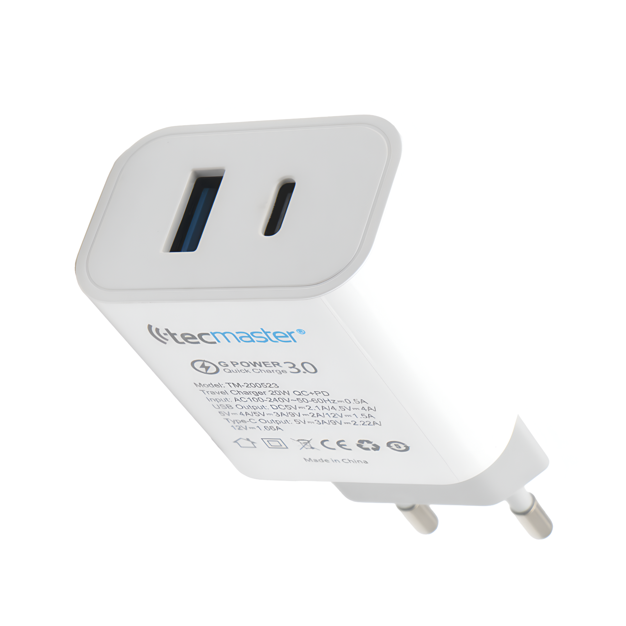 Cargador USB-C Power Delivery 20W + USB Quick Charge 3.0 20W