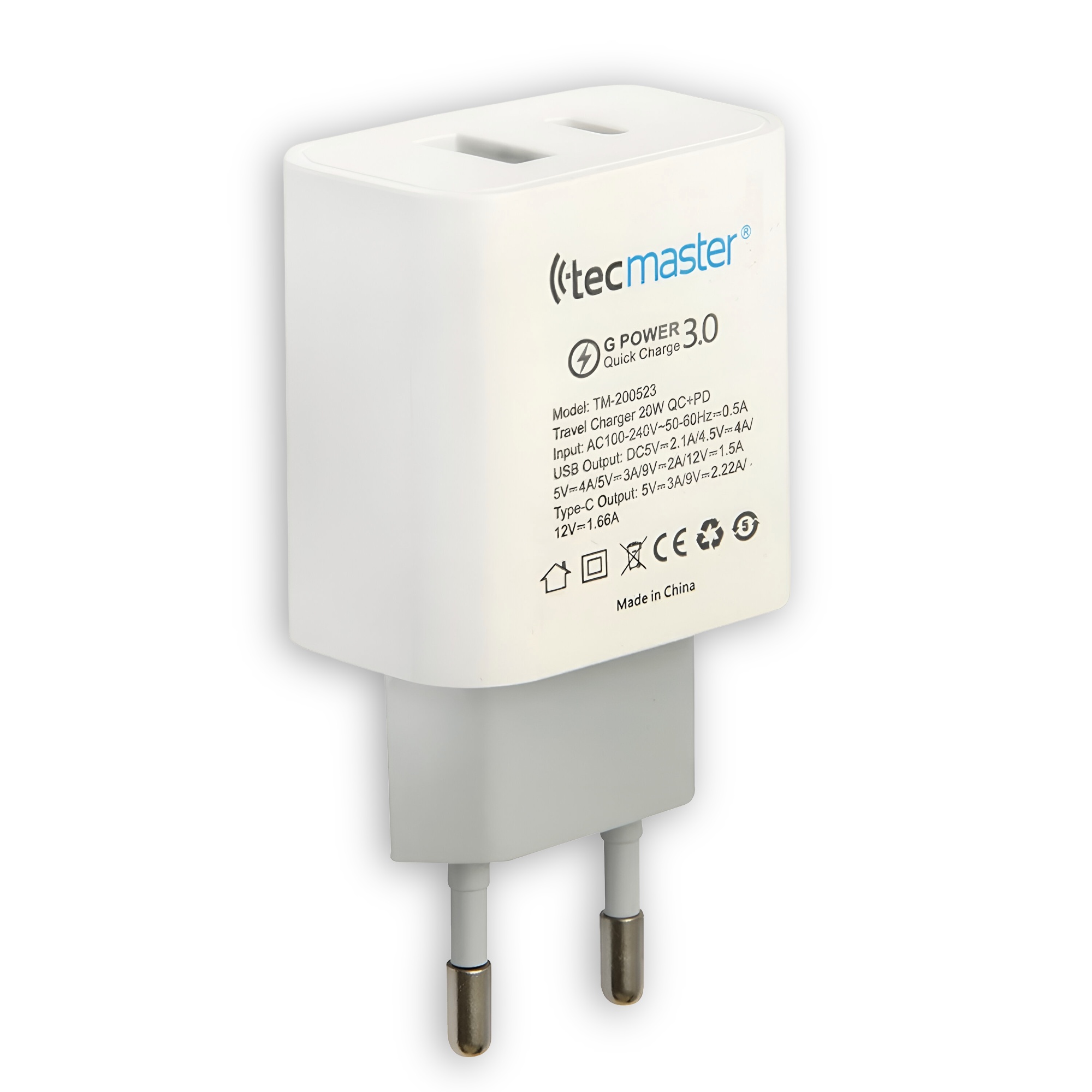 Cargador USB-C Power Delivery 20W + USB Quick Charge 3.0 20W