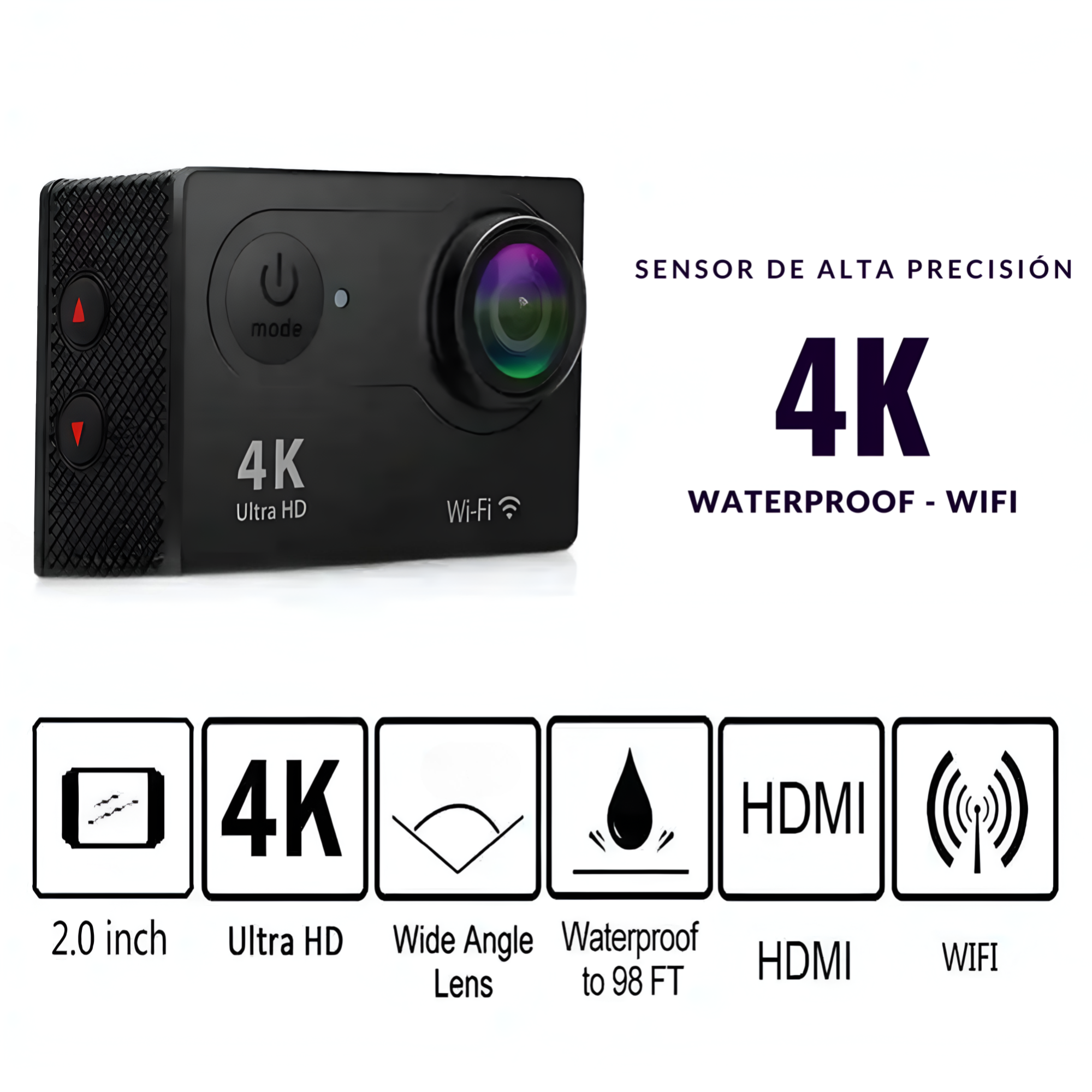 Cámara de Acción Deportiva 4K Waterproof Ultra HD 104K Wifi