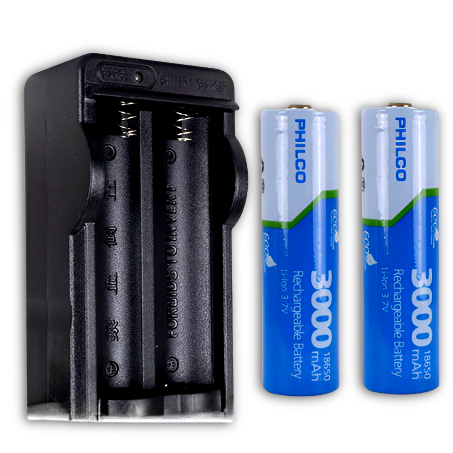 Pack de 2 Baterías 18650 3.000 mAh + Cargador 220V LT15
