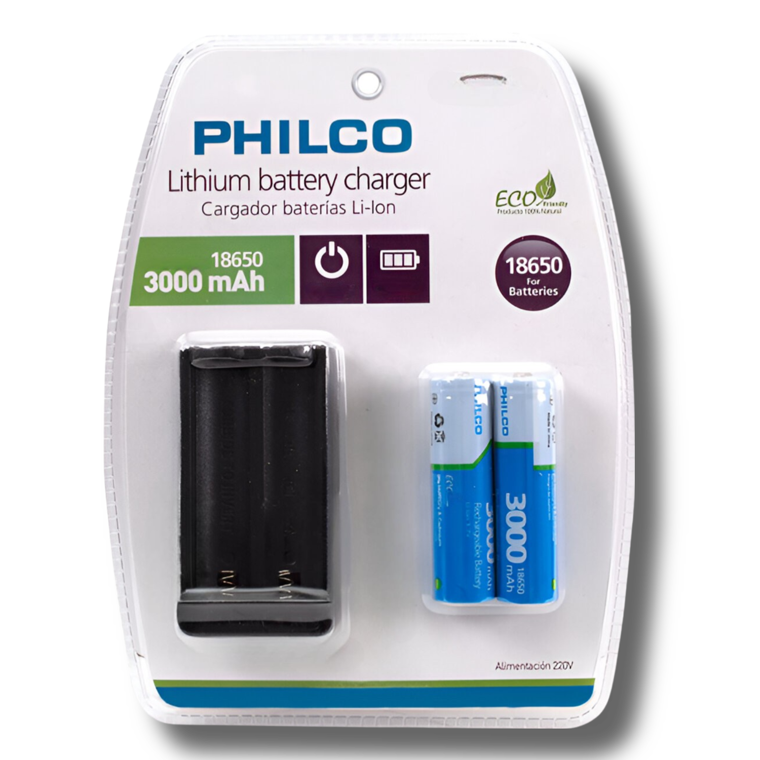 Pack de 2 Baterías 18650 3.000 mAh + Cargador 220V LT15