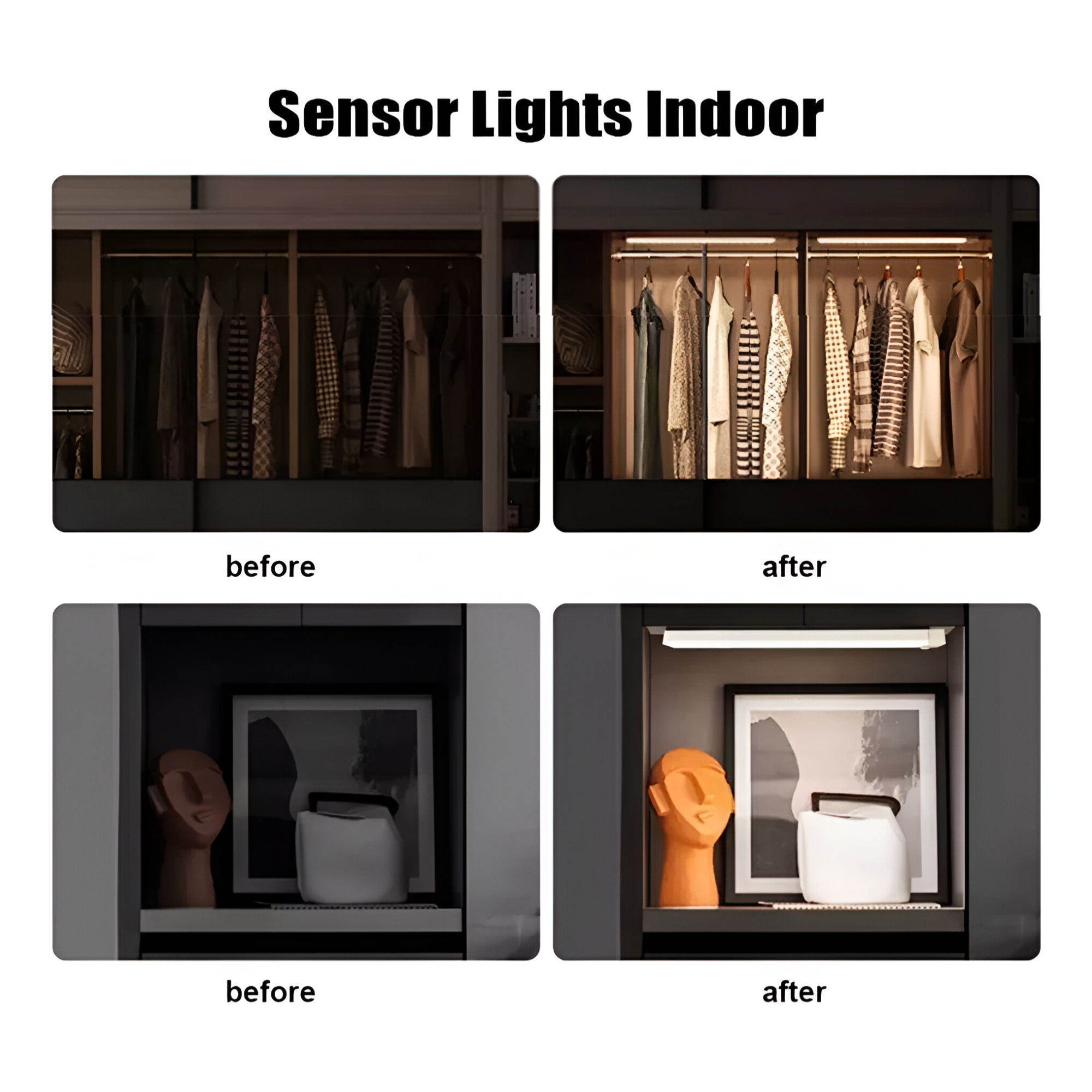 Barra LED Closet y Cocina + Sensor PIR Recargable USB-C D05