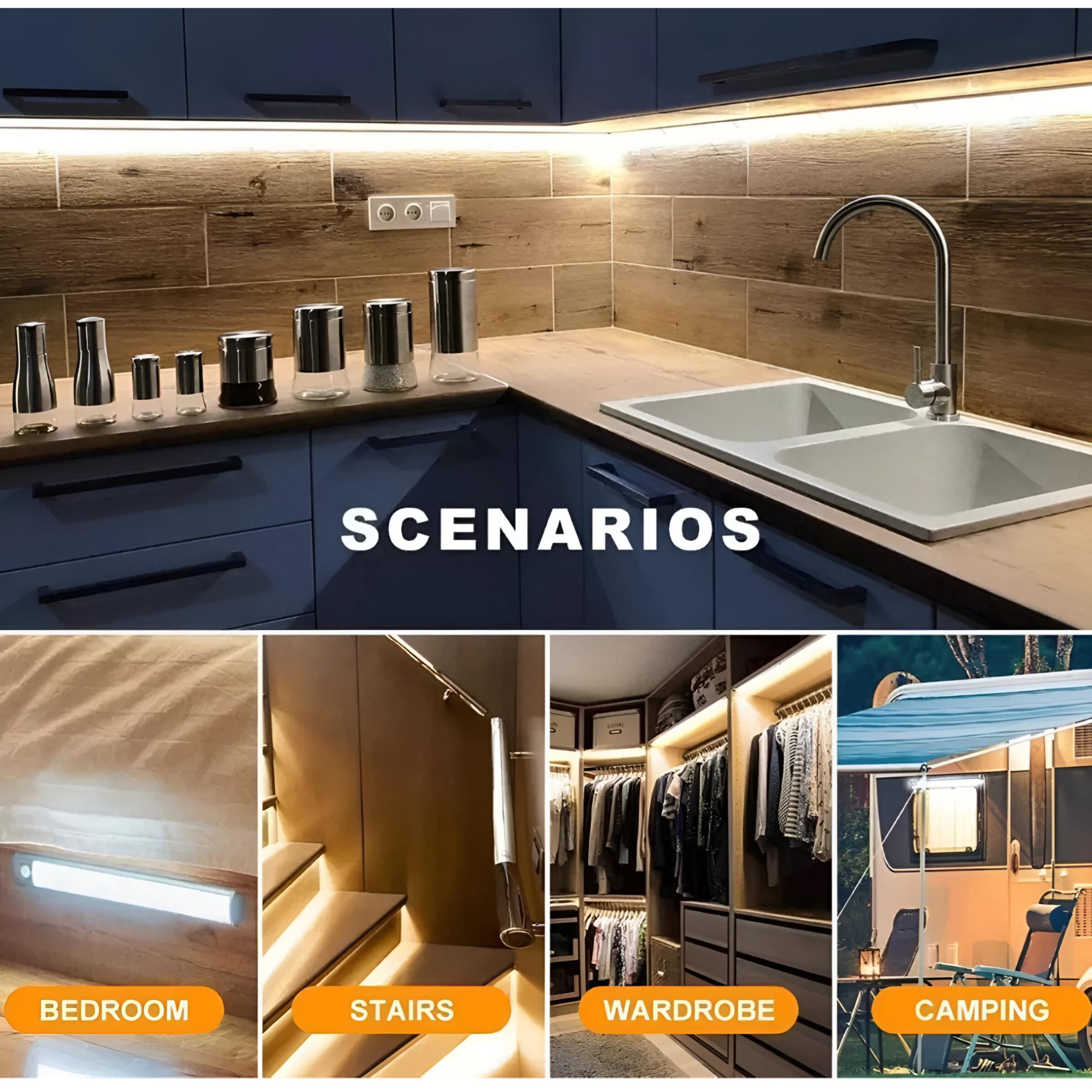 Barra LED Closet y Cocina + Sensor PIR Recargable USB-C D05