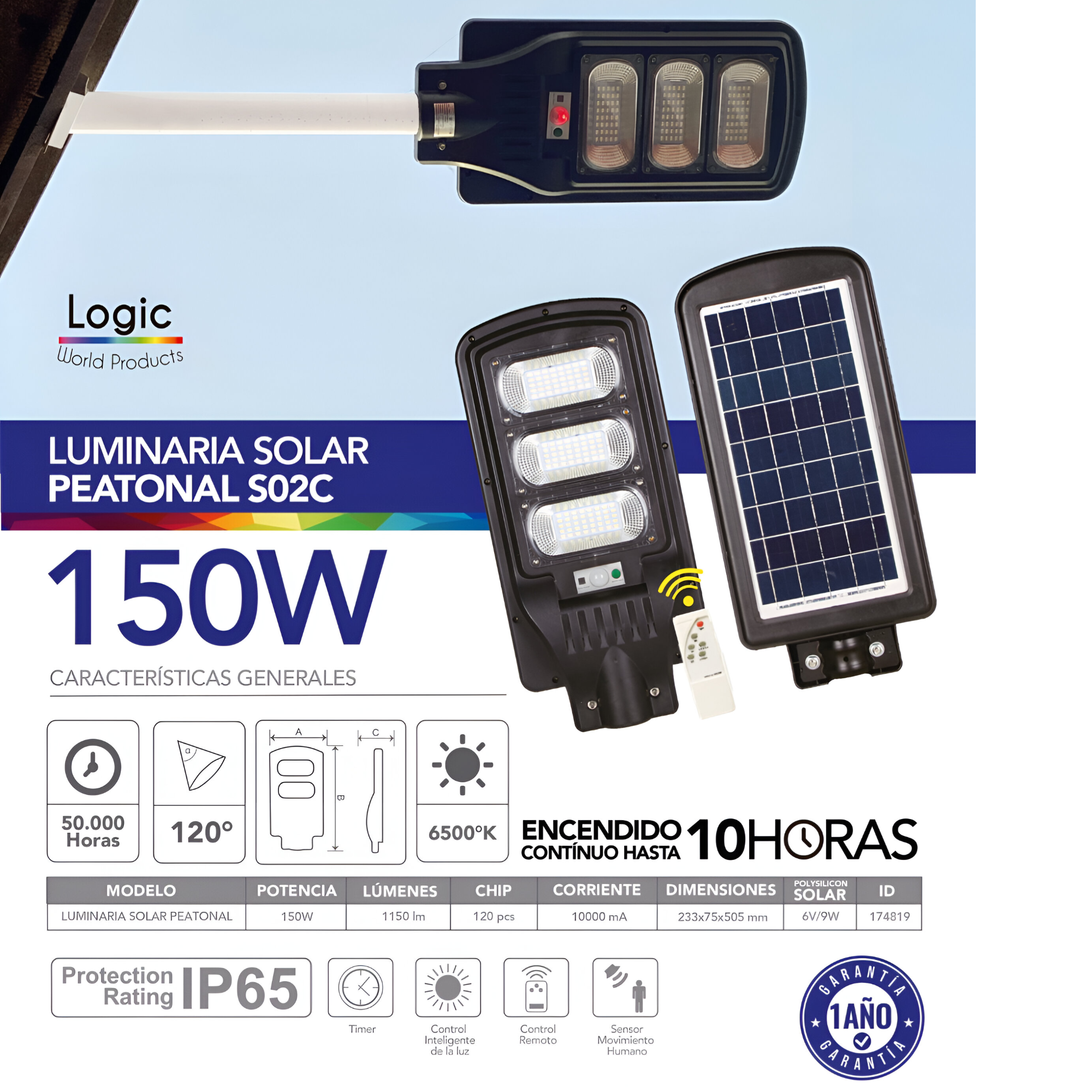 Luminaria Solar Pública con Soporte - High Light LED 150W