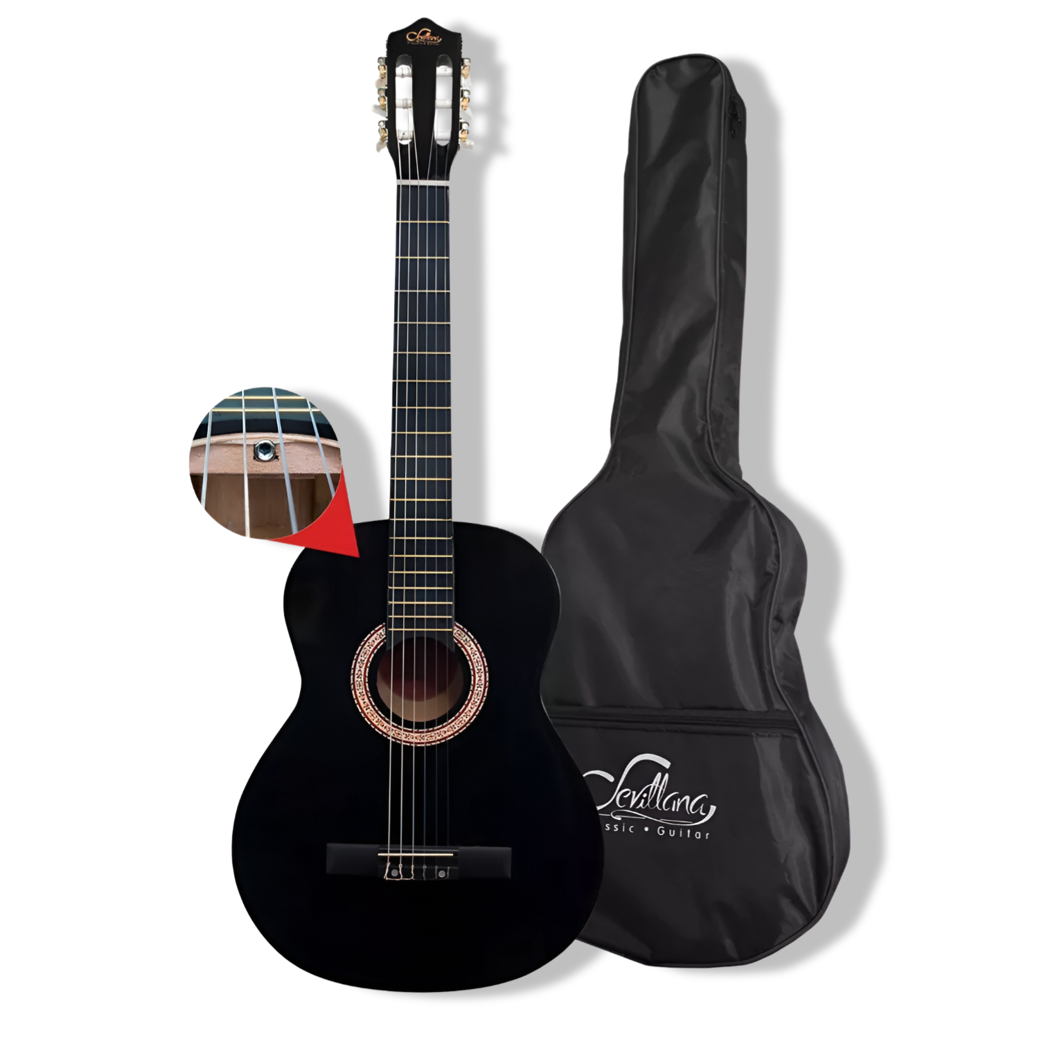 Guitarra Clásica Sevillana 39” Negro con Alma + Funda 8448