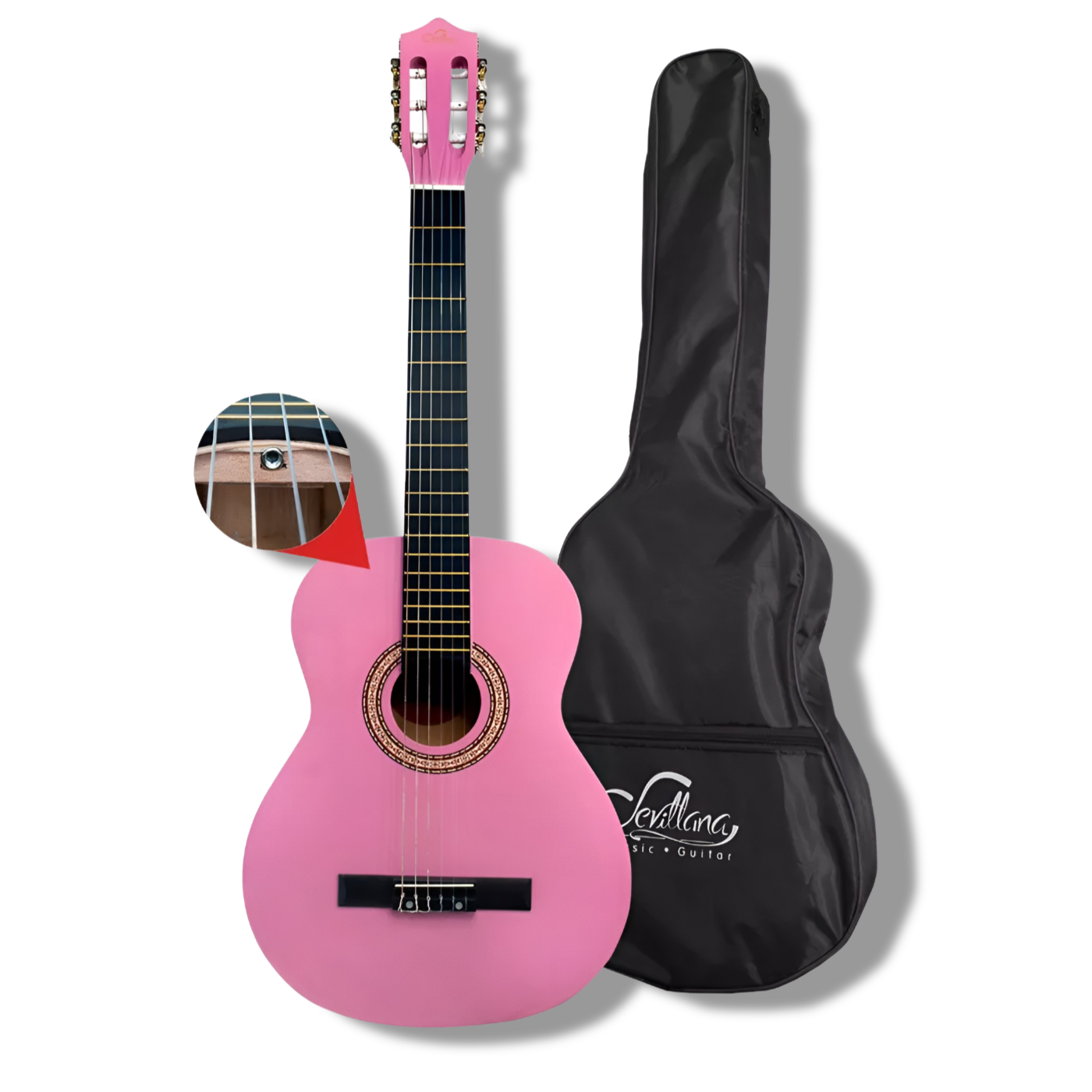 Guitarra Clásica Sevillana Rosada 39” Con Alma y Funda 8451