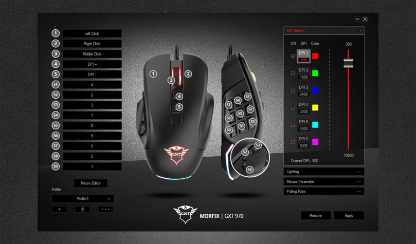 Mouse Gamer Ergonomico Trust Morfix GXT 970 RGB + Paneles laterales