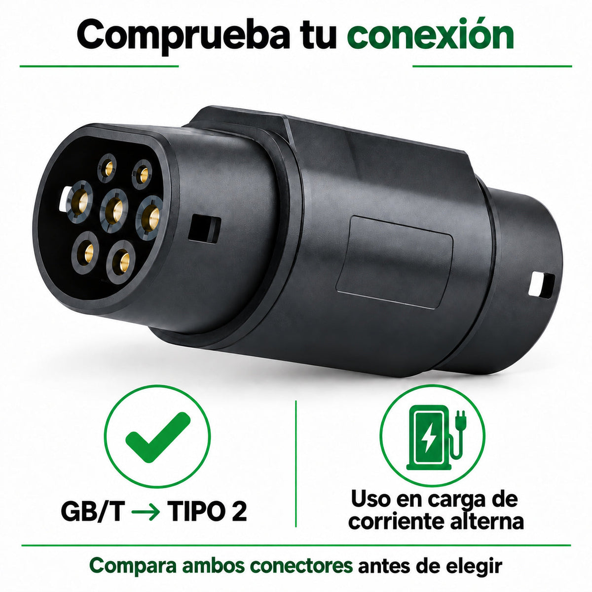 Adaptador Cargador Auto Eléctrico GB/T a Tipo 2 22kW