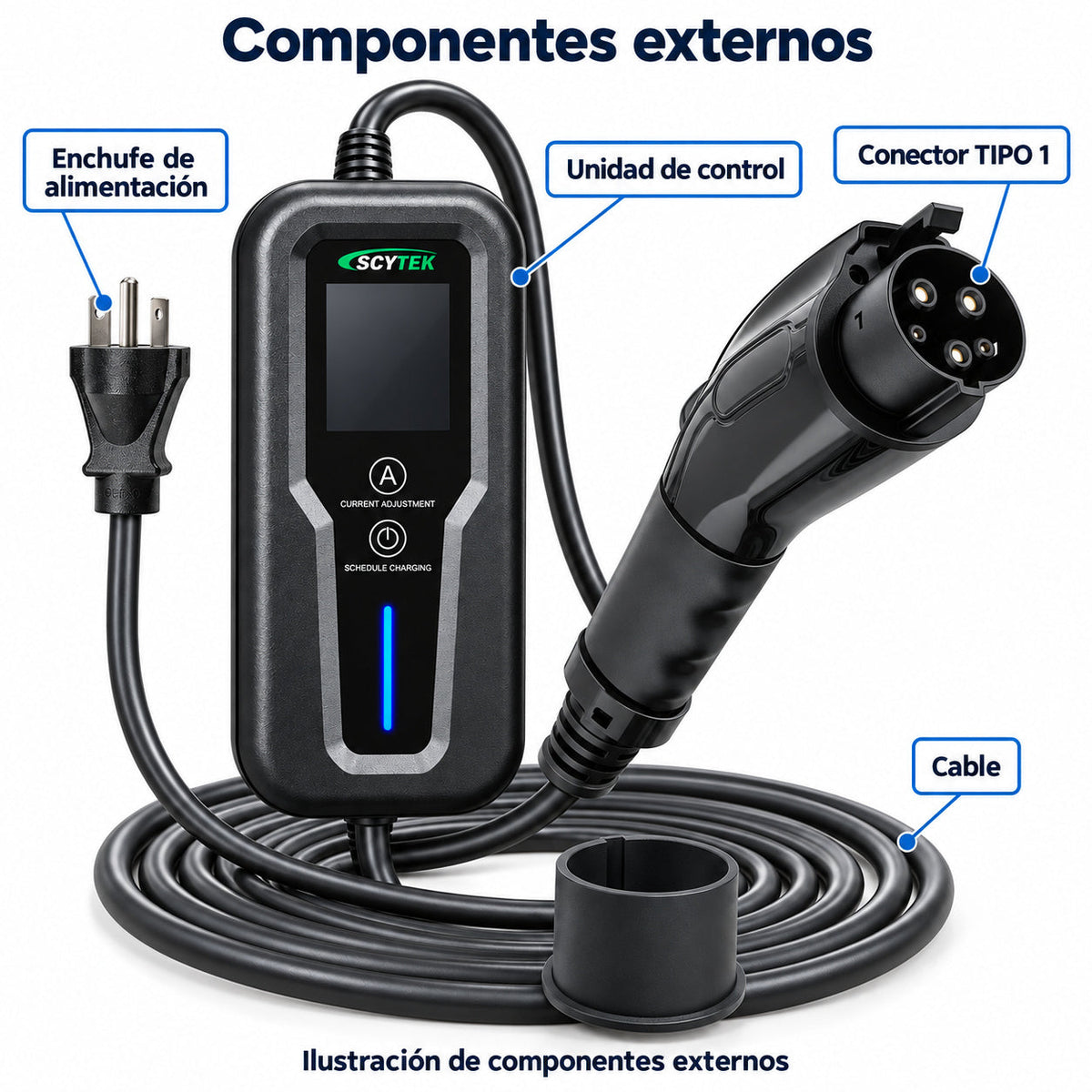 Cargador Auto Eléctrico Portátil Tipo 1 3,5kW 16A