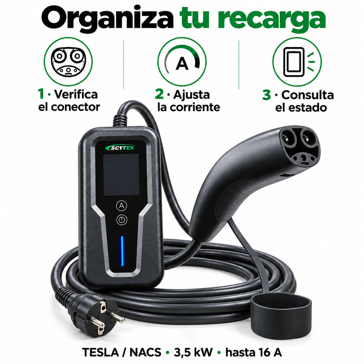 Cargador Auto Eléctrico Portátil Tesla NACS 3,5kW 16A